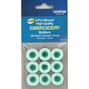 Brother | 9 Pre-Wound Embroidery Bobbins #90 White PWB350 9 CT